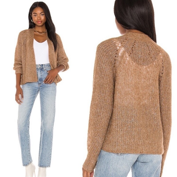 New 360 Sweater Italian Yarn Ines Open Front Alpaca and Wool Cardigan in Camel - Picture 1 of 10